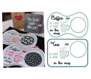 Stickdatei ITH - Mug Rug "Coffee/Tea is like a hug in a mug"